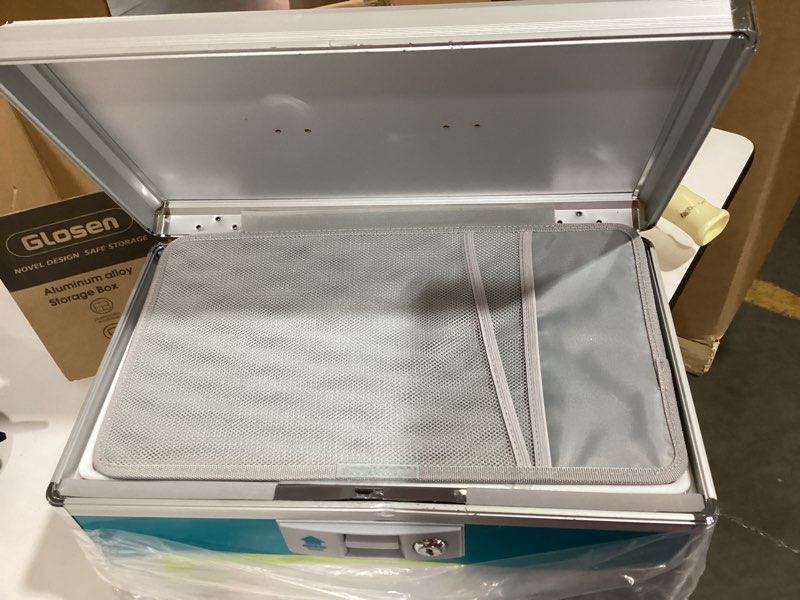 Condition photo showing As Is for glosen medicine lock box,locking medicine box, security lock boxes?extra large 16inch 16 x 9.25 x 7.5 inch with removable storage pocket? lock box, first aid key safe box for medication silver extra large-16in