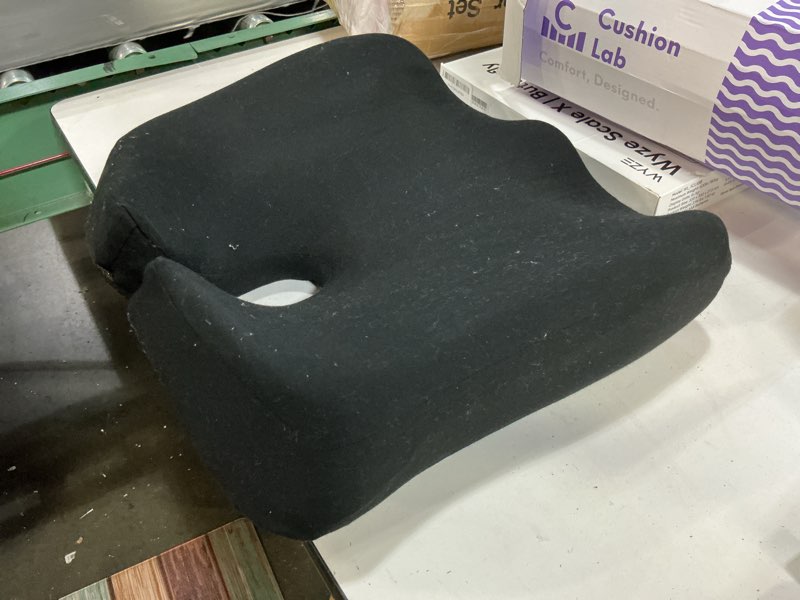 Condition photo showing Good Condition for cushion lab patented pressure relief seat cushion for long sitting hours on office & home chair - extra-dense memory foam for soft support. car pad for hip, tailbone, coccyx, sciatica - black