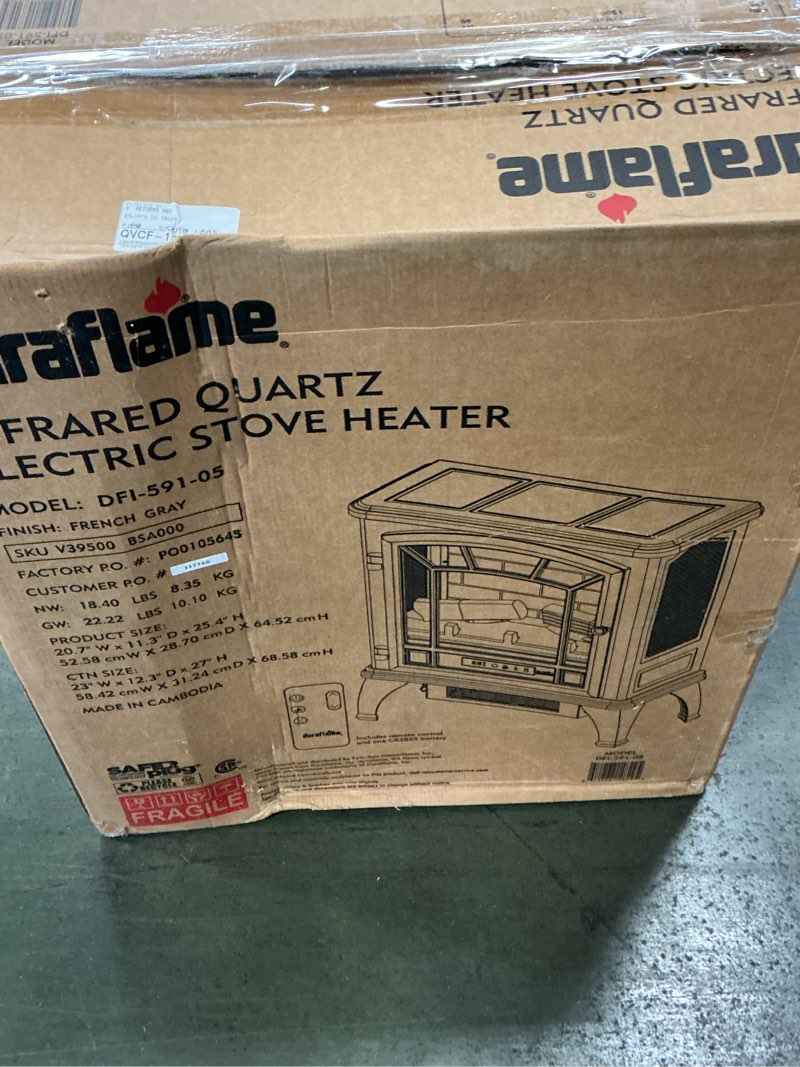 Condition photo showing New/Like New for Duraflame Electric Infrared Quartz Fireplace Stove with 3D Flame Effect, French Gray