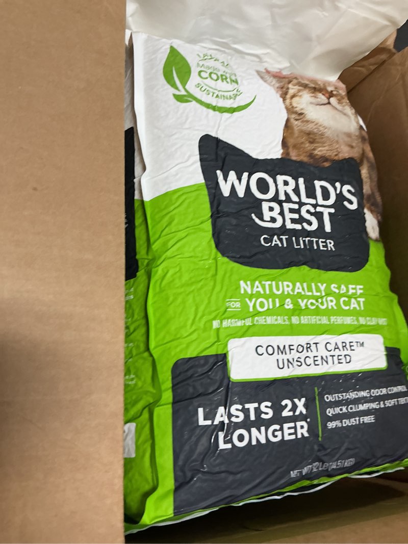 Condition photo showing New/Like New for world's best cat litter comfort care unscented, 32-pounds - natural ingredients, quick clumping, flushable, 99% dust free & made in usa - long-lasting odor control & easy scooping