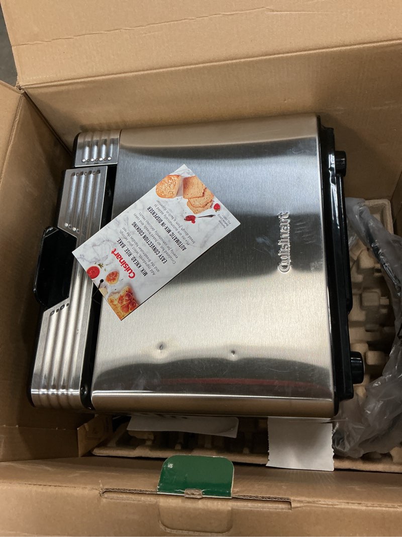 Condition photo showing As Is for Cuisinart Bread Maker Machine, Stainless Steel Convection Bread Machine with 16 Menu Options, 3 Loaf Sizes Up to 2 Lb., 3 Crust Colors, Includes Measuring Cup, Spoon & Kneading Hook, CBK-210 Convection Machine