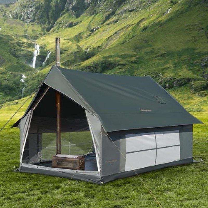 kingcamp camping tent 6-8 person, weatherproof hot tent large family cabin tents with stove jack, waterproof & windproof for family camping & outdoor parties