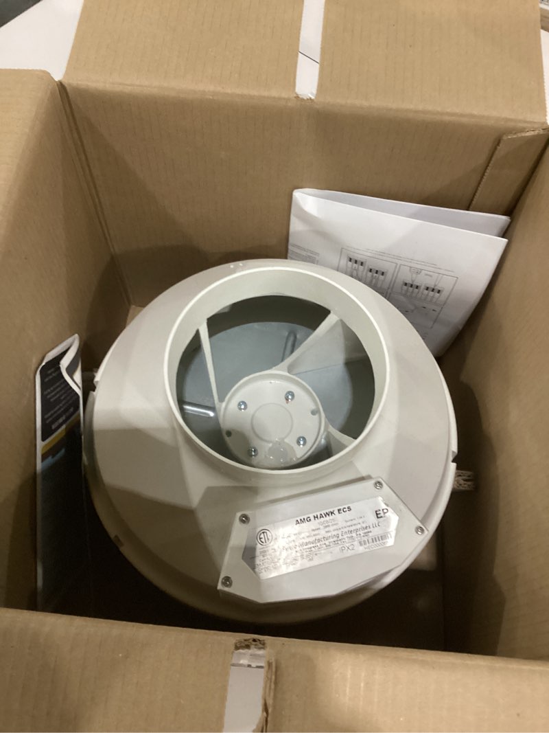 Condition photo showing As Is for festa amg hawk ecs radon fan - speed controllable - quiet and energy efficient radon mitigation inline fans - electronically commutated motor- high performance inline 6" duct fan