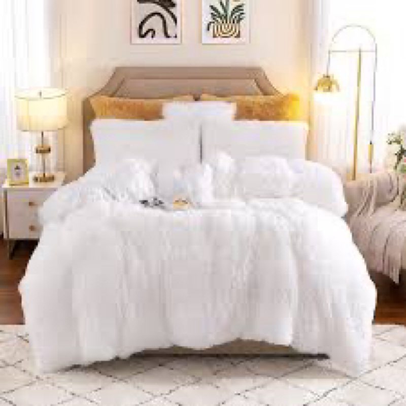 (Similar)Edredon blancon con tercio pelo(EMME Faux Fur Duvet Cover Queen Size, 3 Pieces Ultra Soft Fluffy Comforter Cover, Cozy Warm for Winter, Luxury Elegant Shaggy Bubble Design Bedding, 1 Duvet Cover & 2 Pillow Shams (Queen, Cream White))