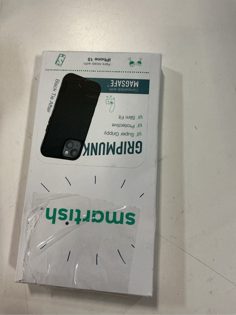Condition photo showing New/Like New for Smartish® iPhone 15 Magnetic Case - Gripmunk Compatible with MagSafe [Lightweight + Protective] Slim/Thin Grip Cover with Microfiber Lining for Apple iPhone 15 - Black Tie Affair