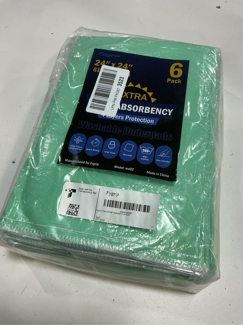 Condition photo showing New/Like New for 6 Pack 24” x 24” Extra Heavy Absorbency Washable Underpads, Waterproof Nursing Pads Incontinence Bed Pads, Reusable Washable Pee Pads for Dogs, Diaper Changing & Adults, Washable Puppy Pads 6 Pack - 24" x 24"