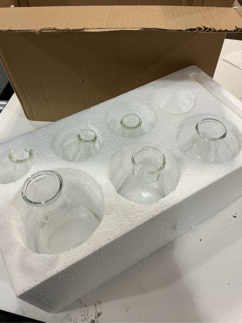 Condition photo showing As Is for (Incomplete, only 6)Yarlung Set of 7 Glass Erlenmeyer Flasks with 2 Stirring Rods, Narrow Mouth Graduated Flasks Set, Borosilicate 3.3 Glass Conical Flasks for Laboratory Chemistry, 50/100/150/200/250/300/500ml