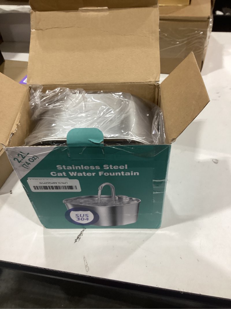 Condition photo showing New/Like New for Cat Water Fountain Stainless Steel: Pet Fountains for Cats/Dog Indoor Automatic Waterer Bowls for Drinking Small Animal Water Dispenser Metal Pets Watering Faucet Bottle Auto Kitty Watering Supplies 74oz/2.2L Cat Fountain + 3 Filters