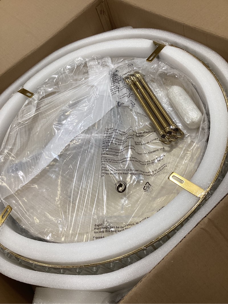 Condition photo showing Good Condition for yyjlx 6-light modern large crystal chandelier gold metal e26 semi flush mount round ceiling light fixture ceiling lamp farmhouse for dining room living room laundry room foyer kitchen bedroom