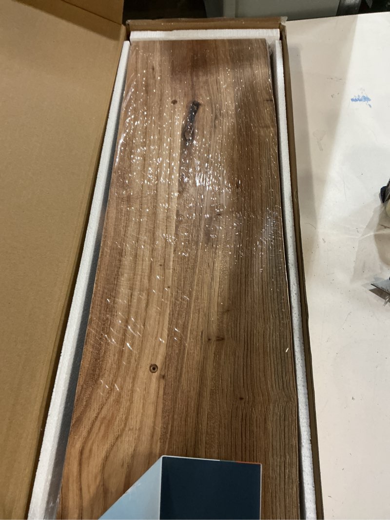 Condition photo showing New/Like New for realgulf floating shelves set of 2, solid elm wood wall shelves 24 inch - invisible bracket mount for living room, bedroom, kitchen, bathroom - natural natural elm live edge, 24"l, 2packs