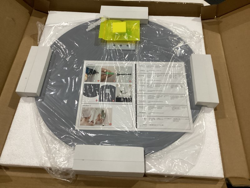Condition photo showing New/Like New for ANYHI Round Wall Mirror, 18 Inch Circle Mirror for Bathroom, Entryways, Living Room, Beveled Frameless Bathroom Mirror 18"L x 18"W Frameless