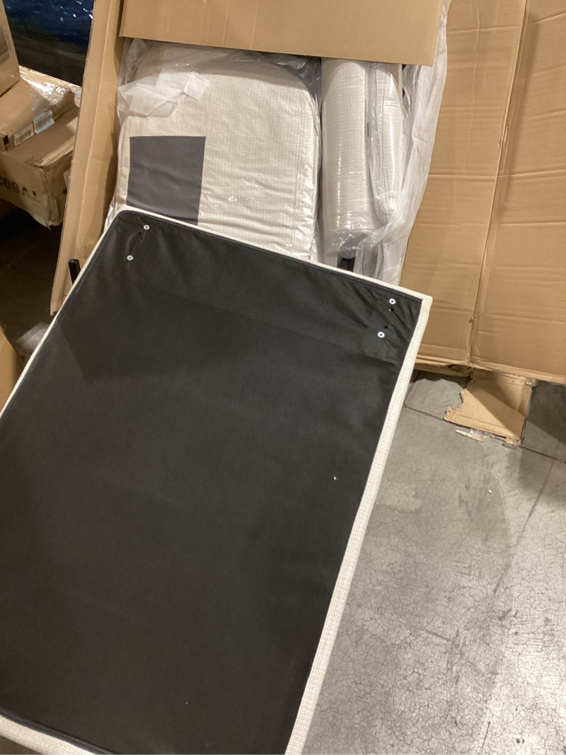 Condition photo showing As Is for Marsail Modern 89 Inch Linen Fabric Sofa, 3-Seater Couch with Wide Armrests, Deep Cushions & Removable Washable Covers, Comfortable Living Room Furniture, Beige