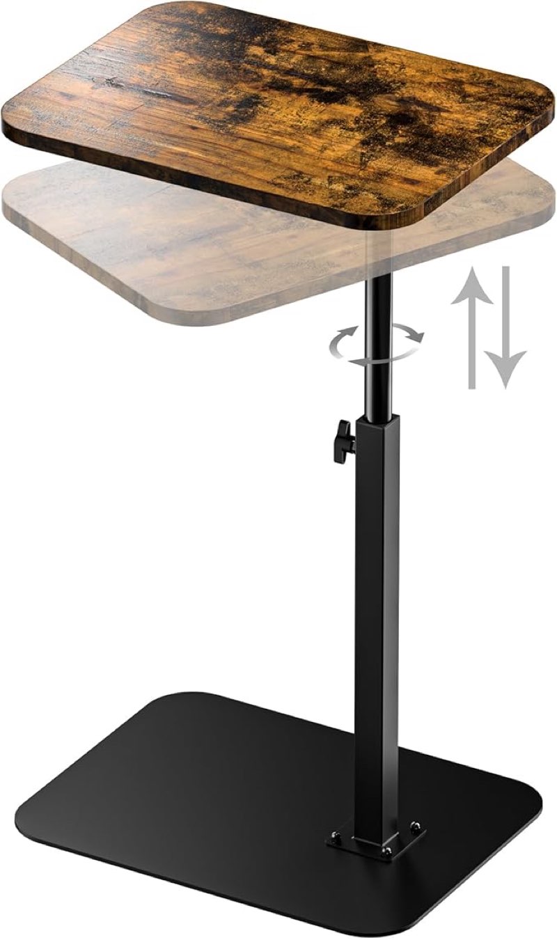 Side Table Sofa Tray for Couch Heavy Metal Base Swivel/Adjustable Height, Sofa Bed Bathroom Study TV