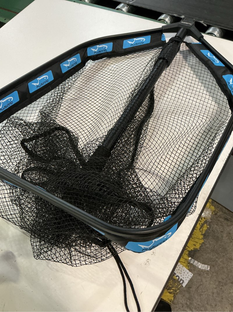 Condition photo showing Good Condition for floating fishing net, collapsible landing net, fish net with rubber coated polyethylene netting for bass, trout, fly fishing, kayak & boat fishing blue