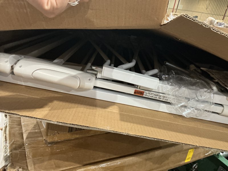 Condition photo showing As Is for extra wide baby gates for doorways 71.65"-85.82" extra wide baby gate dog gate pressure mounted no drilling with walk-through, auto-close & dual-direction swing for large wide opening white white 71.65"-85.82"(182-218cm)