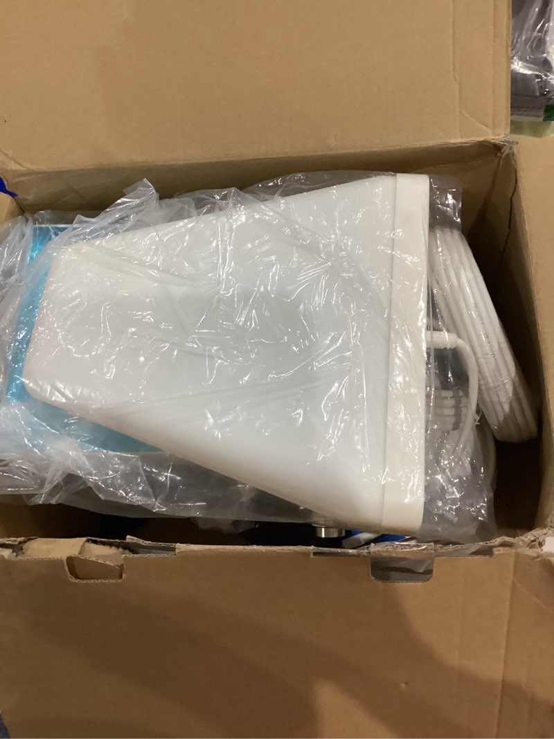 Condition photo showing As Is for cell phone booster for home & muti-room, up to 7000sq. ft,cell booster for rural area with 2 indoor antennas,boosts 5g 4g lte for all u.s. carriers, fcc approved cell phone signal booster (green) light green