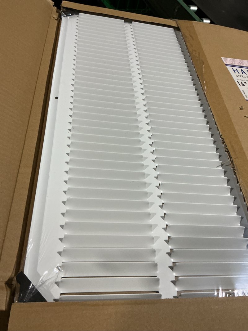 Condition photo showing As Is for fits 16x20 duct opening | steel return air grille by handua | vent cover grill for sidewall and ceiling | white | hvac cold air intake grille | outer dimensions: 17.75"w x 21.75" 1 16"w x 20"h [duct opening]