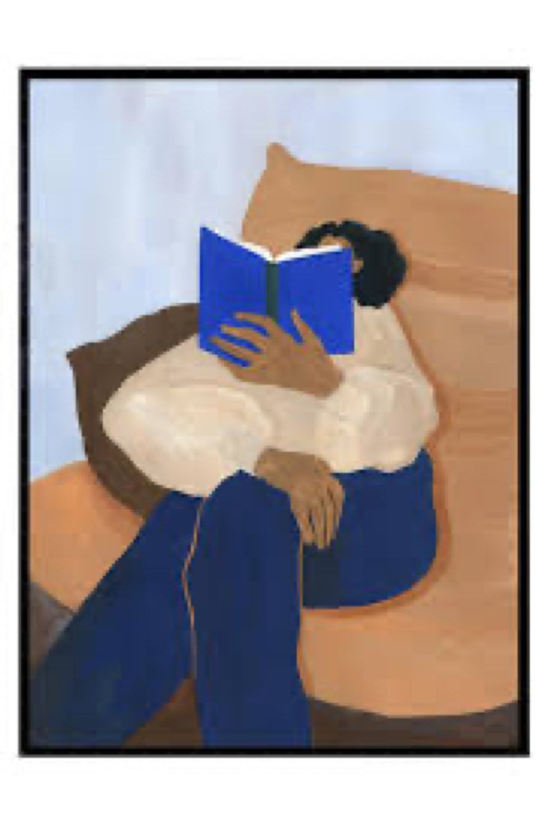 Woman reading wall art