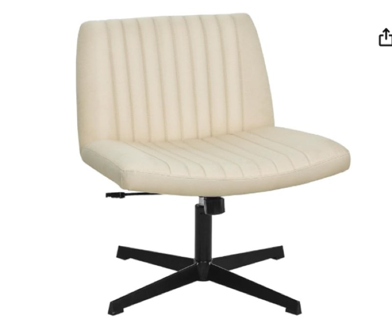 PayLessHere Criss Cross Chair,Armless Cross Legged Office Chair,Wide Comfty Desk Chair with No Wheels Modern Height Adjustable,Swivel Fabric Vanity Chair Computer Task Chair (Pack of 1, Beige)