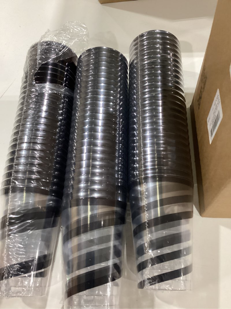 Condition photo showing Good Condition for bokon 100 pcs 12 oz rimmed swirl clear plastic cups with rim fancy disposable tumblers cups plastic wine glasses elegant wedding tumblers for party holiday(black swirl)