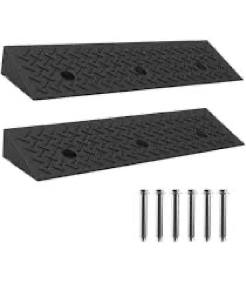 2 Pcs 2" Rubber Curb Ramp Threshold Ramps,2" H 38.5" L 9.5" W.Heavy Loading 3 Tons(6600 LB) Capacity