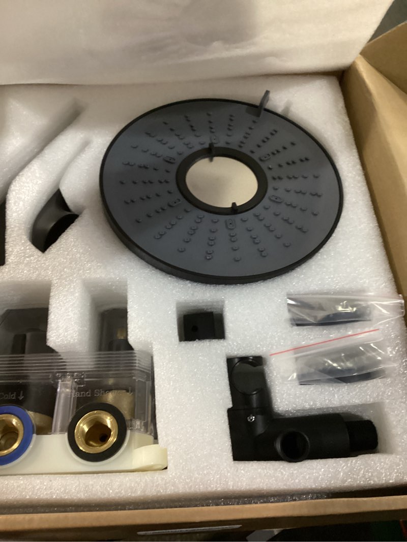 Condition photo showing New/Like New for shower system, wall mounted shower faucet set with filter, high pressure rain shower head with handheld spray combo with filter for hard water, matte black rectangular valve