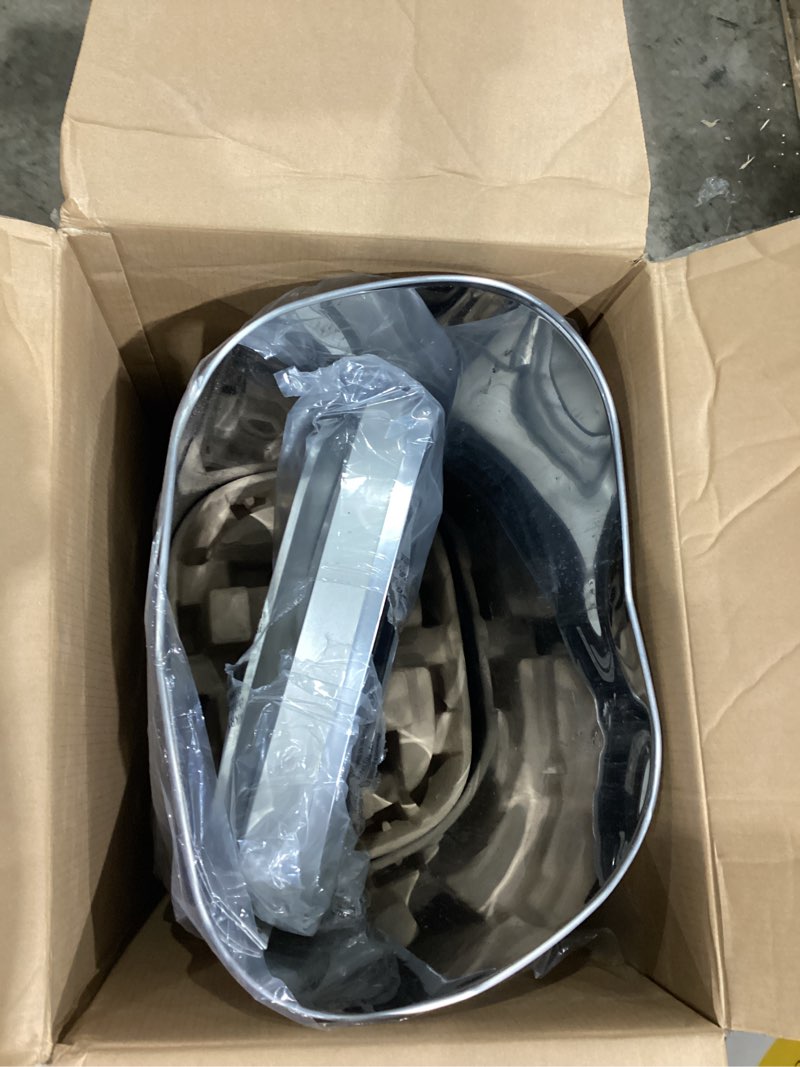 Condition photo showing As Is for ninestars dzt-80-24 automatic motion sensor trash can with adjustable sensor range, stainless steel base, silver lid, 21 gallon