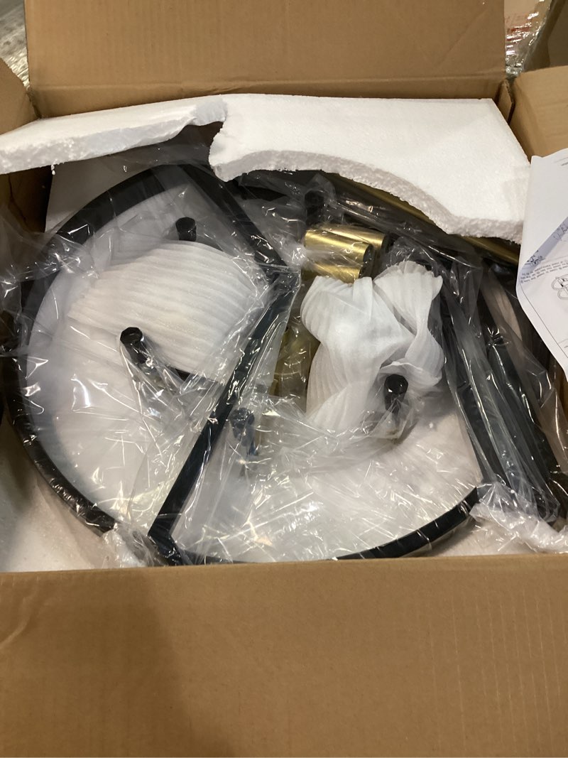 Condition photo showing New/Like New for 6-Light Black and Gold Farmhouse Chandelier, Large Iron Lantern Pendant Light Rustic Cage Adjustable Height, E12 Base Industrial Hanging Lights for Kitchen Island Dining Room Hallway Foyer Entryway