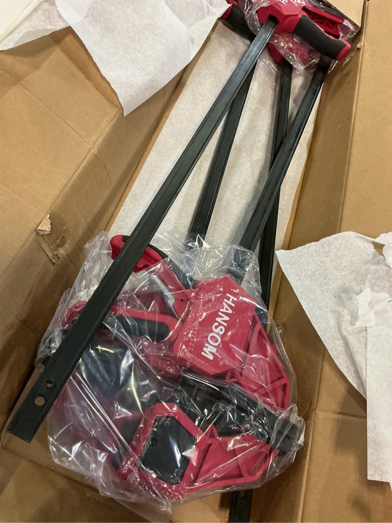 Condition photo showing Good Condition for upgraded 4-pack 24 inch woodworking clamps,bar clamps heavy duty 350lbs throat depth 3-1/3”,one-handed quick grip/spreader wood clamps set with quick change button