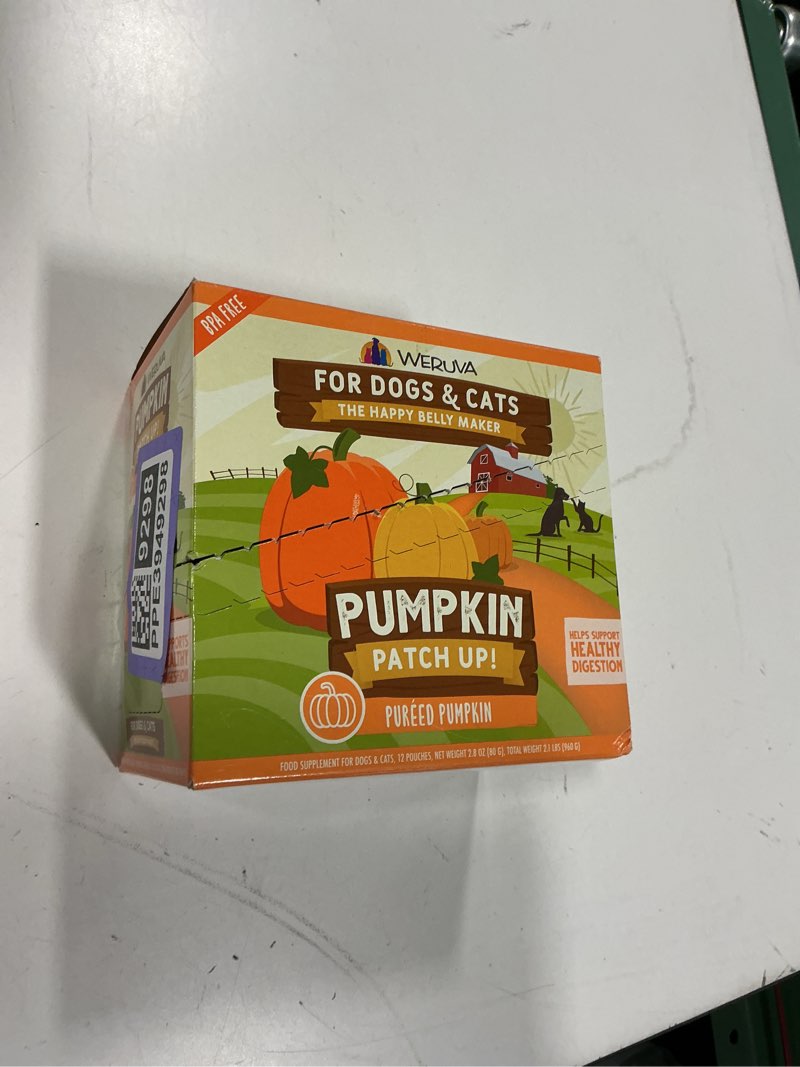 Condition photo showing New/Like New for (Best by may-27-2027)Weruva Pumpkin Patch Up!, Pumpkin Puree Pet Food Supplement for Dogs & Cats, 2.80oz Pouch (Pack of 12) Pureed Pumpkin 2.8 Ounce (Pack of 12)