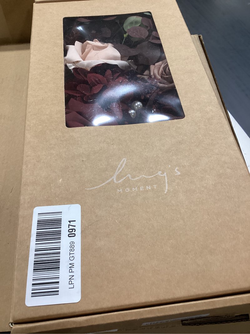 Condition photo showing New/Like New for ling's moment fake flowers box, faux artificial greenery stems foam roses dahlia silk peonies eucalyptus fabic flower for centerpieces bouquet wedding vase, dusty rose & burgundy, deluxe combo red-dusty rose & burgundy deluxe