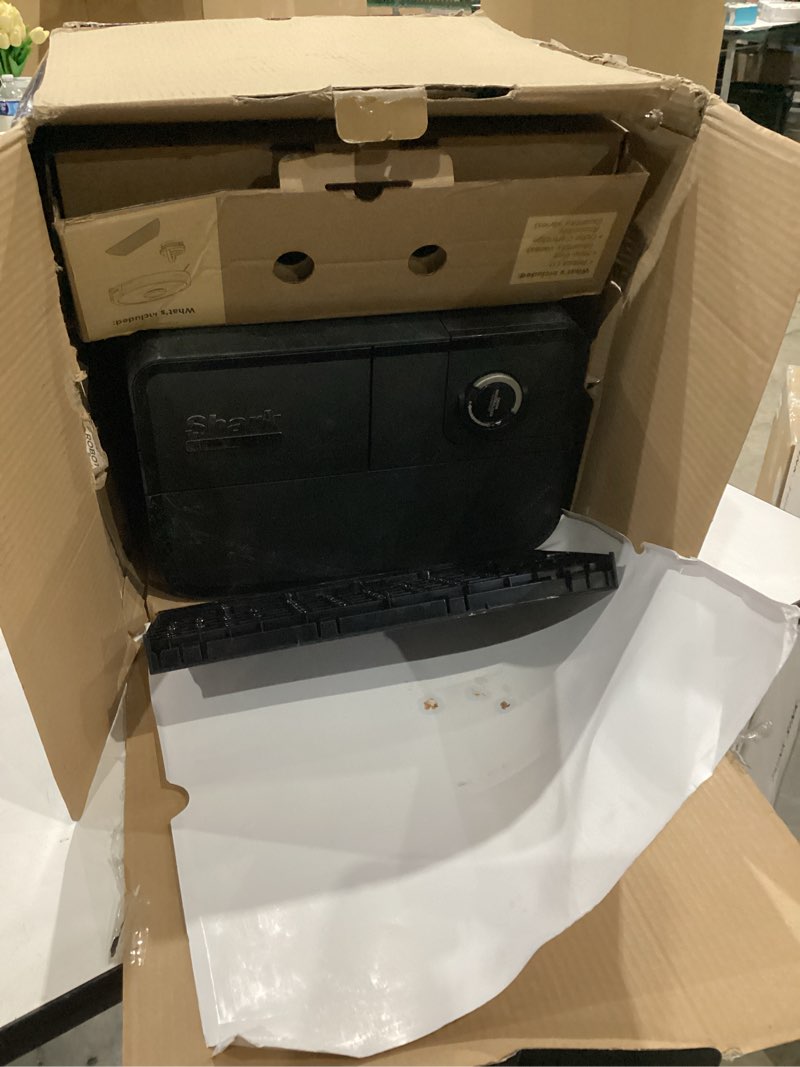 Condition photo showing As Is for shark robot vacuum & mop combo, powerdetect nevertouch pro, self-emptying, self-refill with self-clean pad wash & dry, 60-day debris capacity, 30-day refill tank, 5 powerdetect technologies, rv2820ze self-emply + refill & clean-black