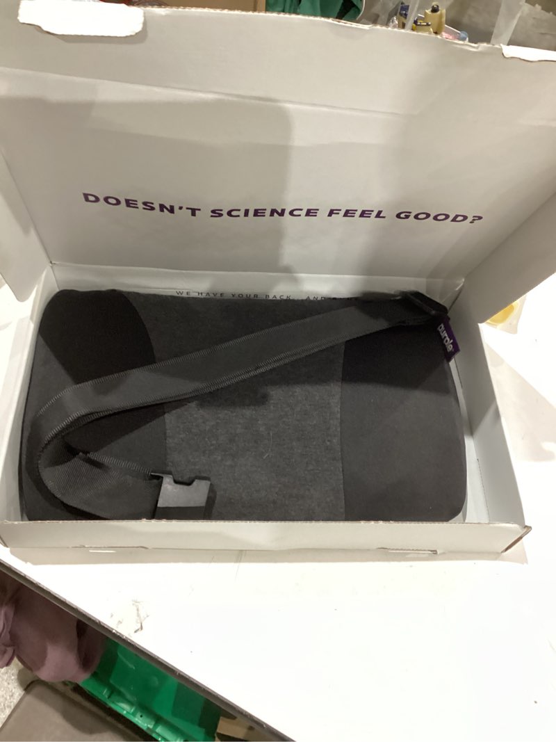 Condition photo showing As Is for purple back cushion | pressure reducing grid designed for ultimate comfort | designed for chairs, gaming, and travel | made in the usa