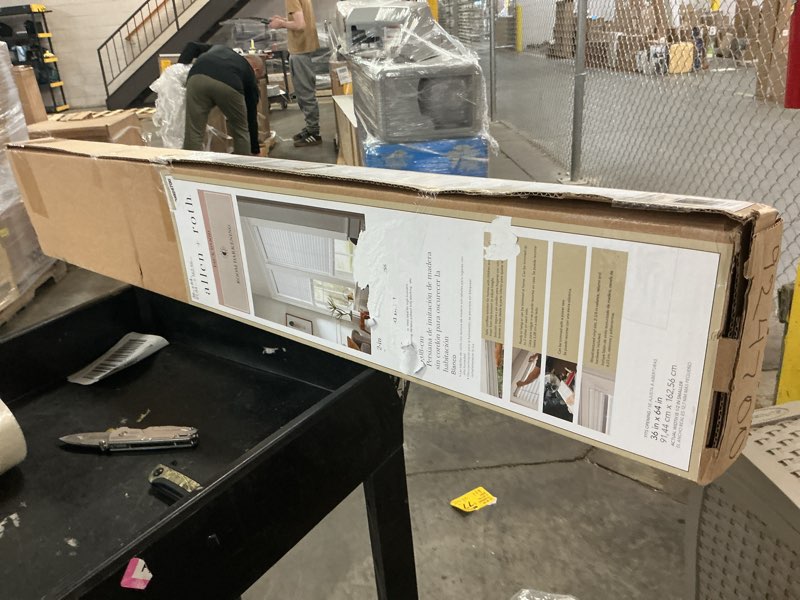 Condition photo showing Good Condition for allen + roth trim at home 2-in slat width 36-in x 64-in cordless white faux wood room darkening full-view standard horizontal blinds