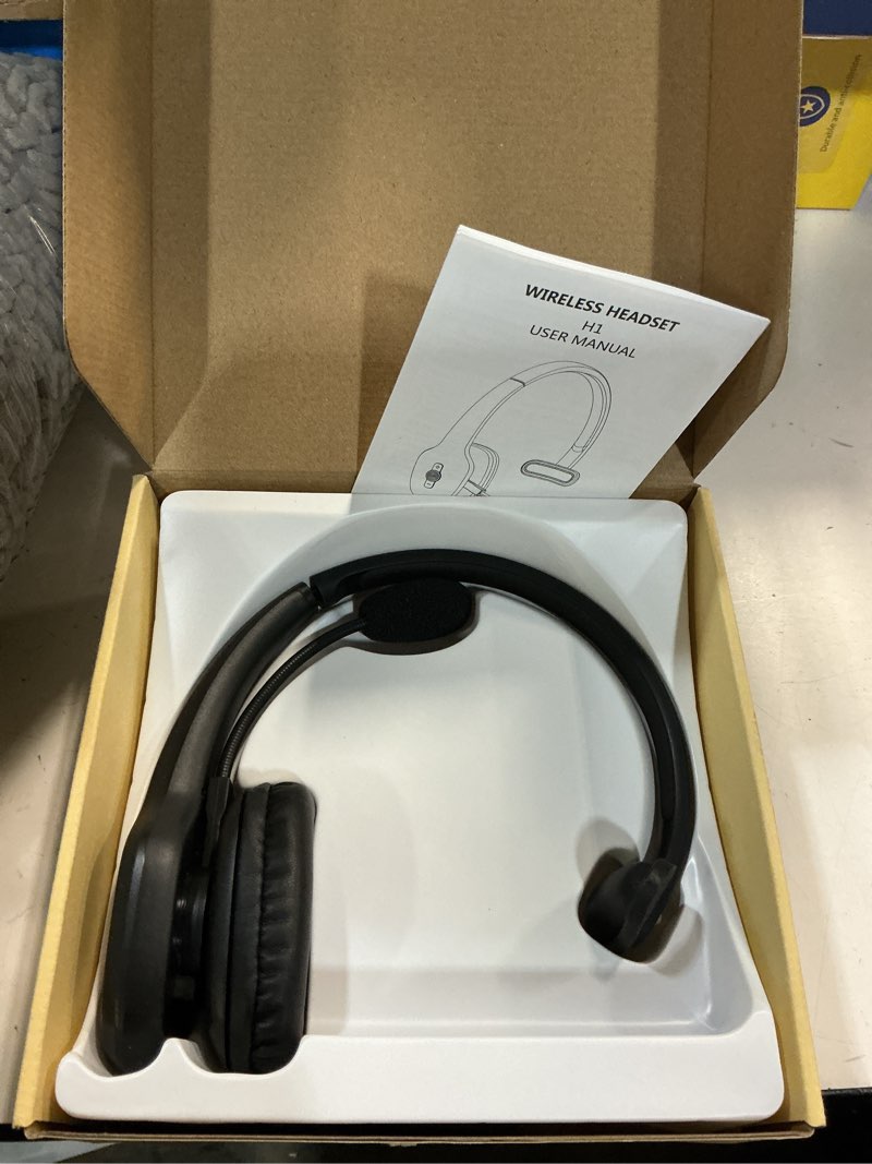 Condition photo showing New/Like New for truck driver bluetooth headset with mic, single ear wireless headset, noise cancelling microphone & mute, 50h long battery life, hands free headset for trucker, call center, home office (black)