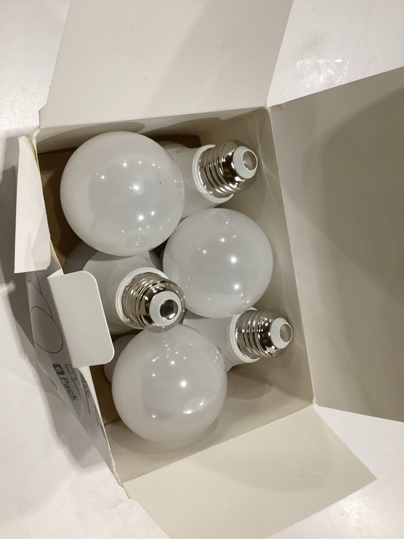 Condition photo showing As Is for 6-Pack A19 LED Light Bulbs,60 Watt Equivalent Daylight 5000K with E26 Base,Efficient 9W,800 Lumens Non-Dimmable LED Bulbs,15000 Hours, Ideal for Bedroom Living Room Daylight 5000k 60W-6 Pcs