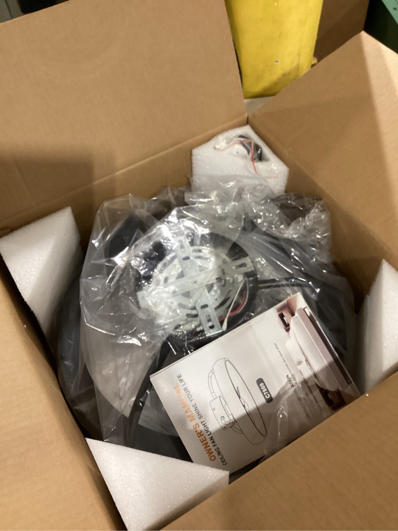 Condition photo showing As Is for Ceiling Fans,Flush Mount Ceiling Fans with Lights and Remote Control, Low Profile Ceiling Fan with Light and Remote, Modern Ceiling Fan, Reversible, Dimmable, Noiseless(Black) 7869-Black