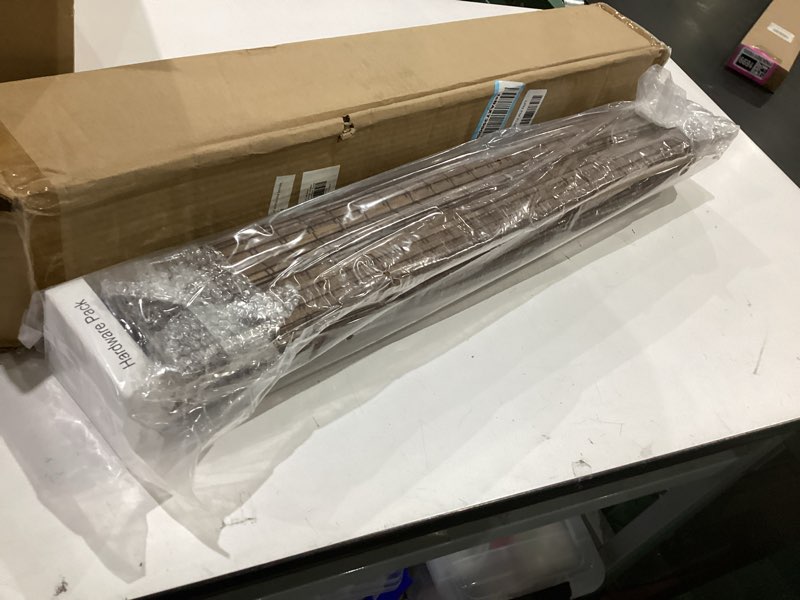 Condition photo showing Good Condition for lazblinds cordless bamboo roman shades, privacy blinds for interior windows, room darkening roll up bamboo blinds for home & patio, 28.5" w x 64" h, highfield teak pricacy - highfield teak 28 1/2" w x 64" h
