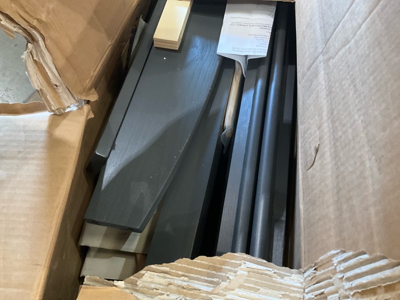 Condition photo showing As Is for dhp airlie convertible wood bunk bed twin over full size, stackable and detachable bed frames for kids, teens, angled ladder, high guardrail, wood slats, no boxspring required, grey slate gray