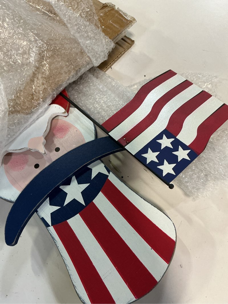 Condition photo showing Good Condition for glitzhome 36" h wooden uncle sam patriotic garden yard stake, 4th of july wall decor/porch decor for home yard front door national day decoration