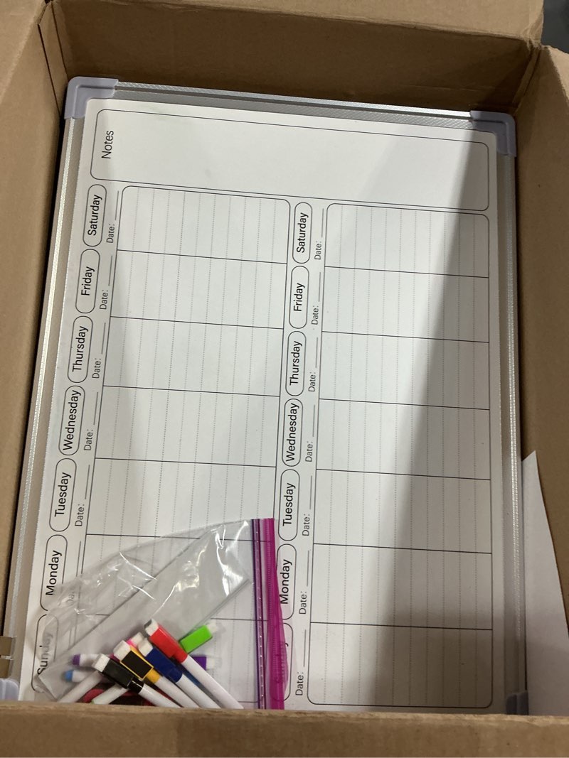 Condition photo showing Good Condition for Lincia 24" x 18" Horizontal 2 Weekly Dry Erase Calendar for Wall Undated Horizontal Dry Erase Wall Calendar Planner Aluminum Frame Whiteboard for Home Office Projects Fridge