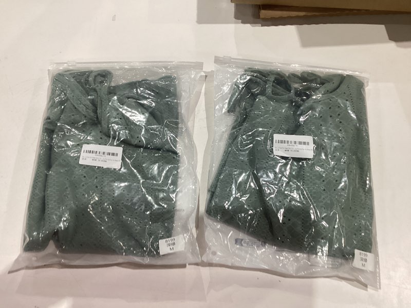 Condition photo showing New/Like New for Eyelet Tops for Women Short Sleeve T Shirts Summer Spring Fashion 2025 Trendy Clothes Cold Shoulder Blouses Green-04 XX-Large