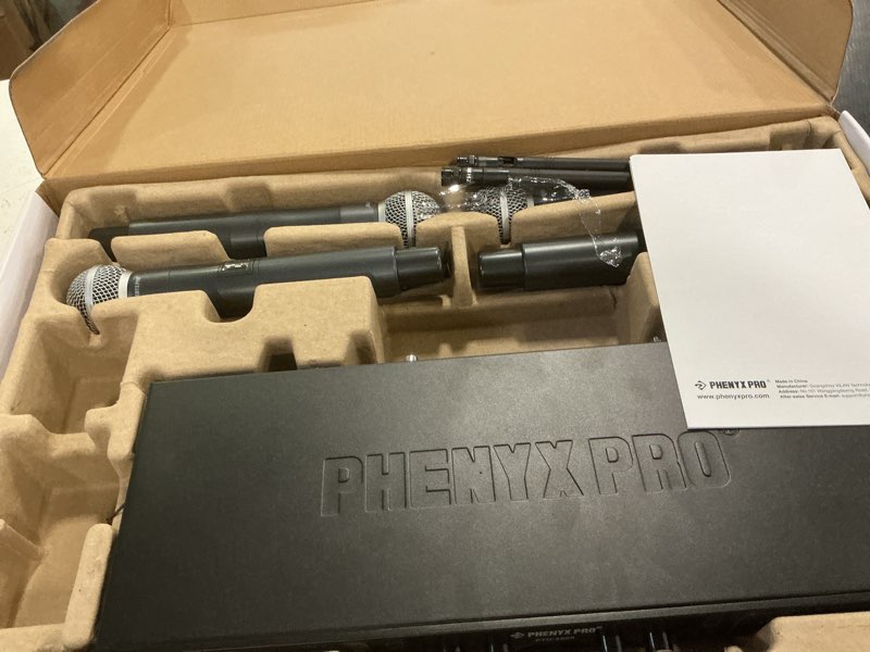 Condition photo showing Good Condition for Phenyx Pro Wireless Microphone System, 4-Channel UHF Wireless Mic, Fixed Frequency Metal Cordless Mic with 4 Handheld Dynamic Microphones, 260ft Range, Mics for Singing, Church(PTU-5000-4H)