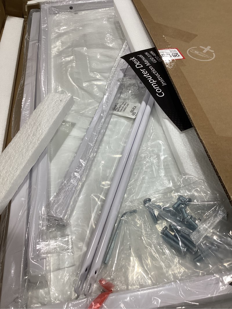 Condition photo showing As Is for Sweetcrispy Computer Small Desk, 32 Inch Office Writing Work Study Student Home Bedroom Table with Metal Frame Wooden Tabletop No Wheels - White Wood White Wood 32-Inch