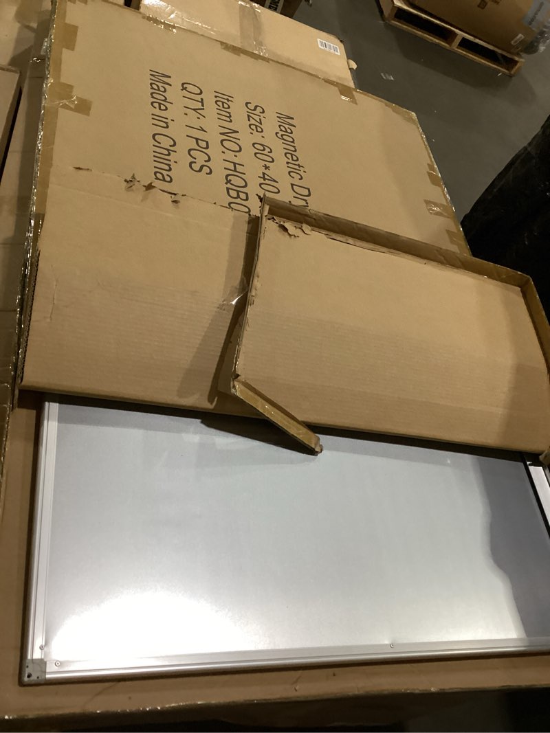 Condition photo showing As Is for H-Qprobd Dry Erase Board for Wall 60"x40" Aluminum Presentation Magnetic Whiteboard with Long Pen Tray, Wall-Mounted White Board for School, Office and Home 60"x40" White(1pcs)