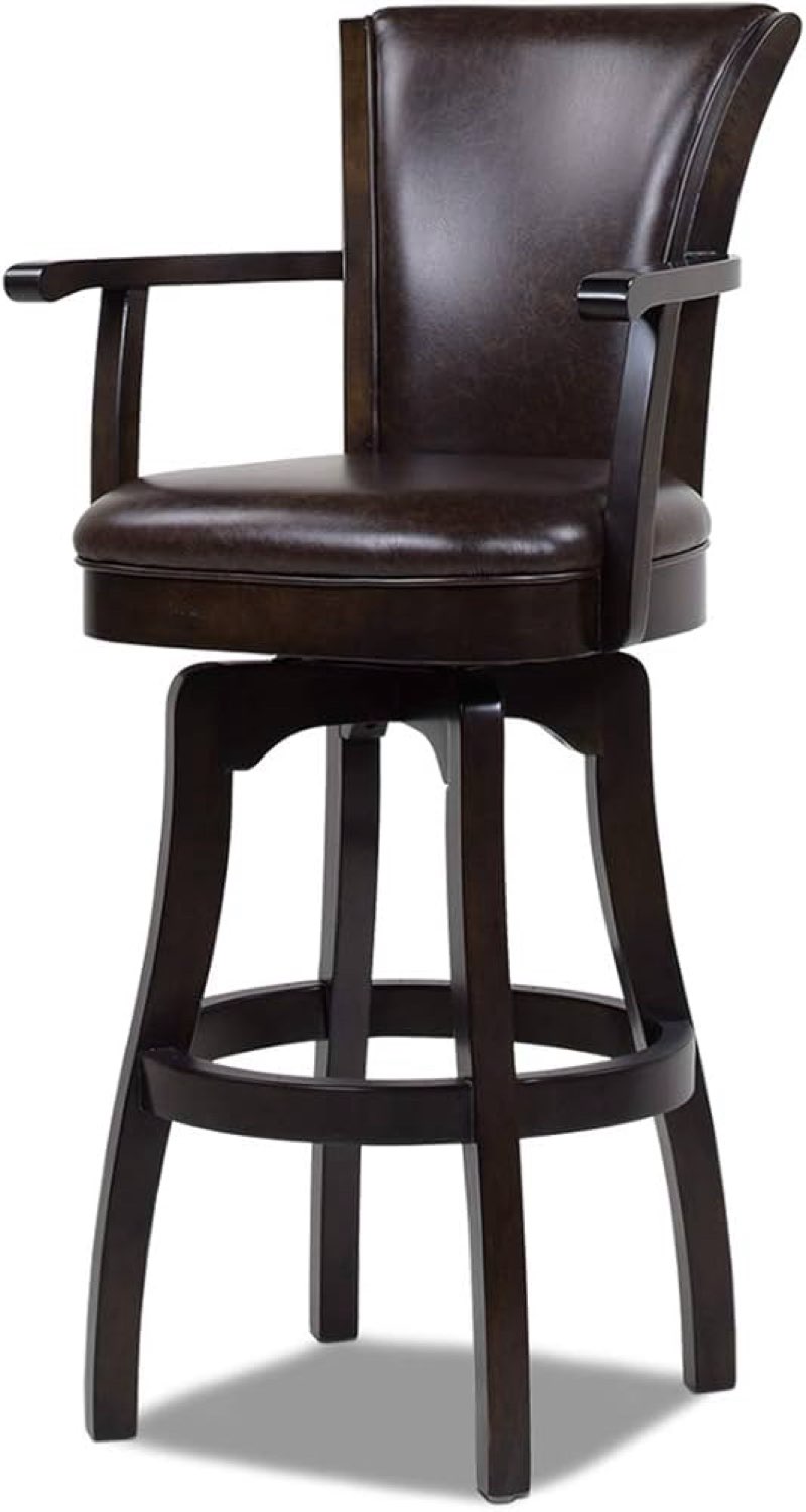 Jennifer Taylor Home Sybil 31” Swivel Bar Stool with Armrests, Vintage Brown Faux Leather