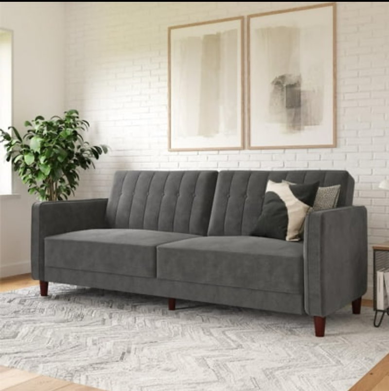 dhp pin tufted transitional futon  grey velvet