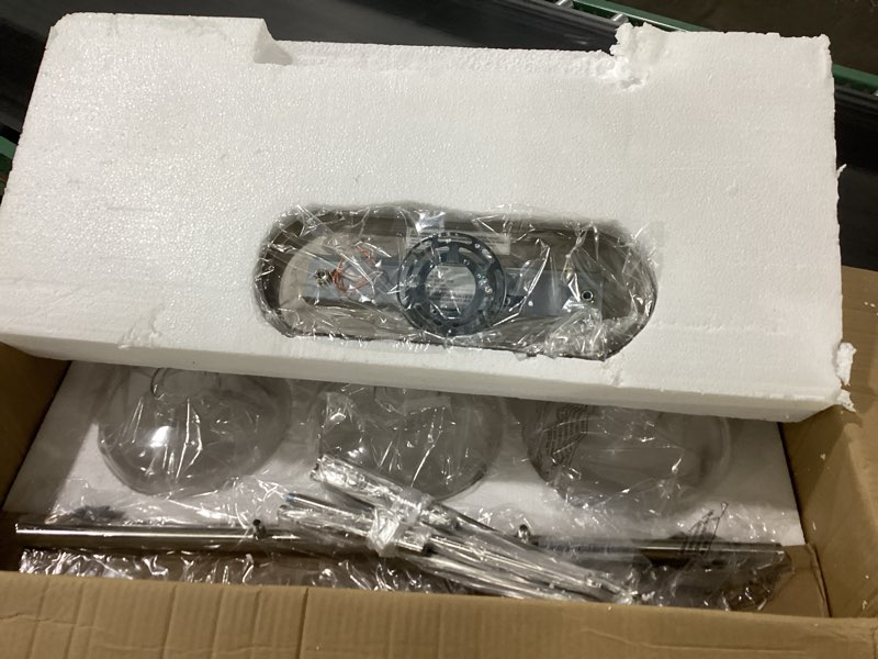 Condition photo showing New/Like New for Emak 32 Inch Dining Room Light Fixtures Over Table, Brushed Nickel Kitchen Island Lighting with Seeded Glass Shade, 3-Light Linear Chandelier Light for Kitchen Island, Dining Room, Bar, IL122-BN-SG-3 Brushed Nickel & Seeded Glass 8 inch - 3 light island