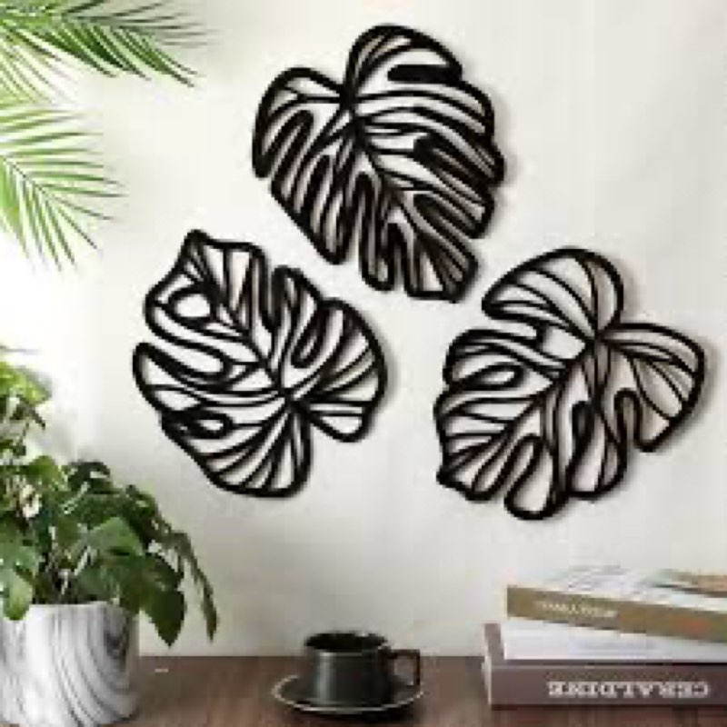 FODAHRWS 9 Pcs Palm Leaves Wood Wall Decor, Green Wooden Palm Leaves Wall Art Jungle Decor, Tropical