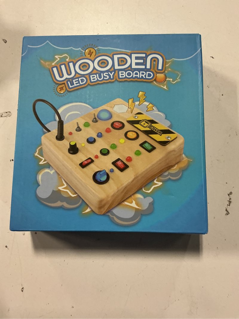 Condition photo showing New/Like New for Busy Board Montessori Toys for Toddler, Wooden Sensory Board Switch Toy with Shape Sorter LED Light Up Toys Educational Plane Travel Activity for Girls & Boys LED Busy Board